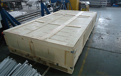 A swimming pool enclosure packed ready for shipment