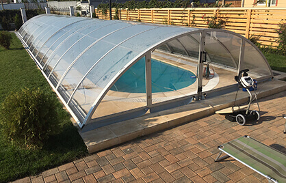 A fully maintained swimming pool enclosure