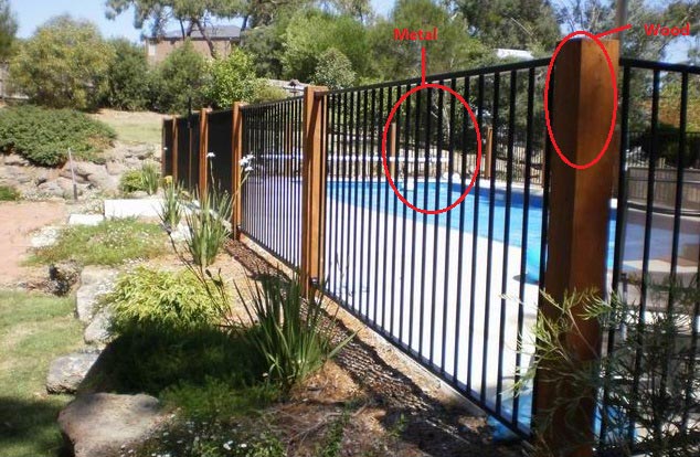 Wood and metal pool fence