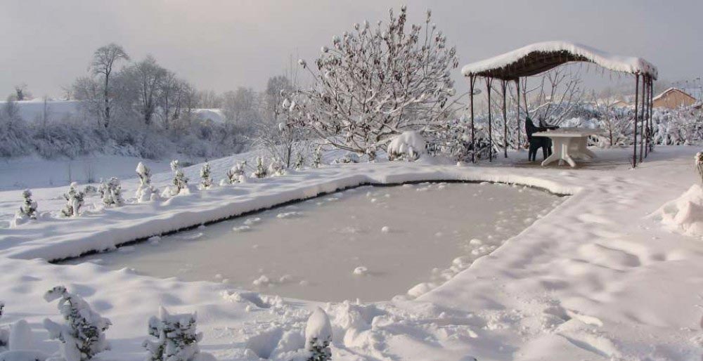 Swimming pool with snow