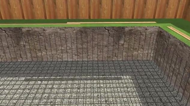 Rienforcing swimming pool wall and floor with steel