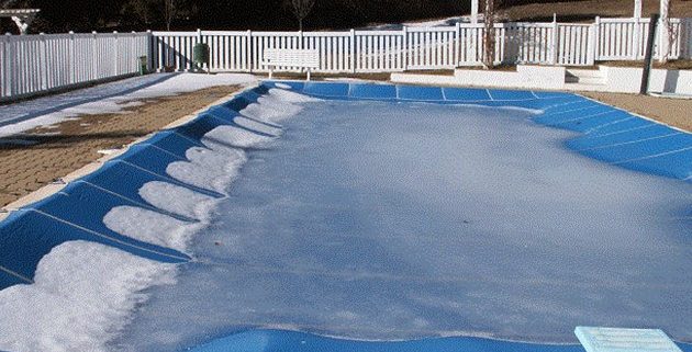 Swimming pool with snow