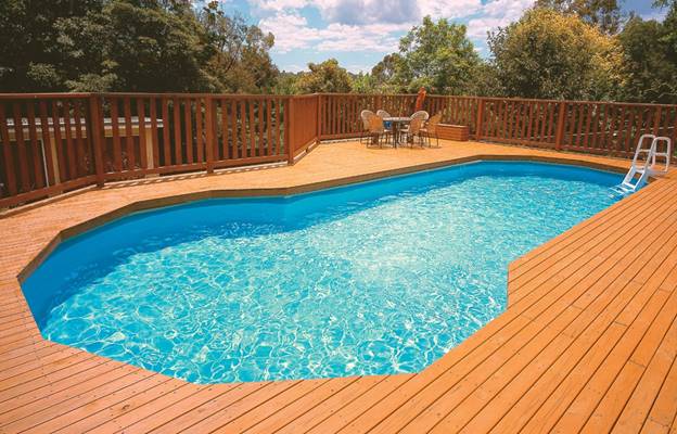Wood swimming pool deck