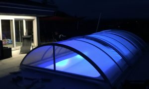 Pool enclosure with LED lights