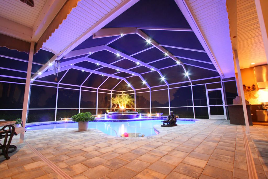 Pool patio enclosure lighting ideas