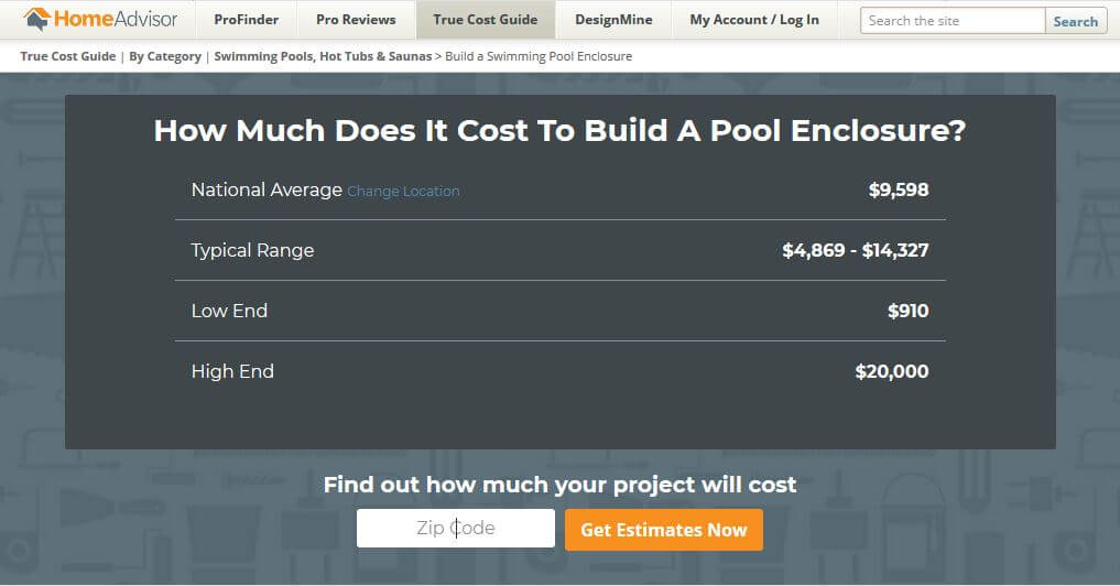 Estimating cost of pool enclosure