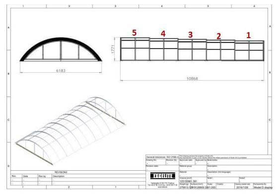 Technical drawing of a pool enclosure