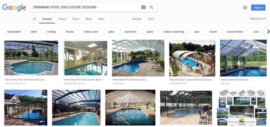 Google search for pool enclosure designs