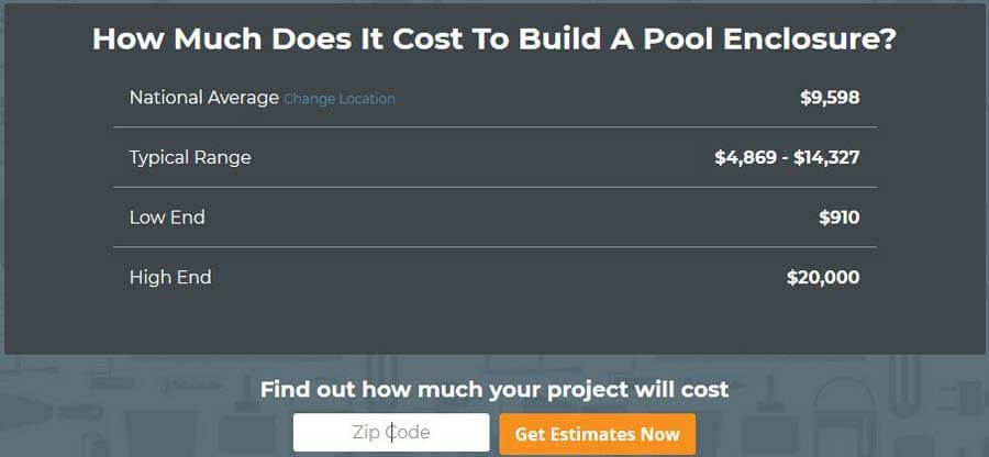 Cost of Excelite swimming pool enclosure